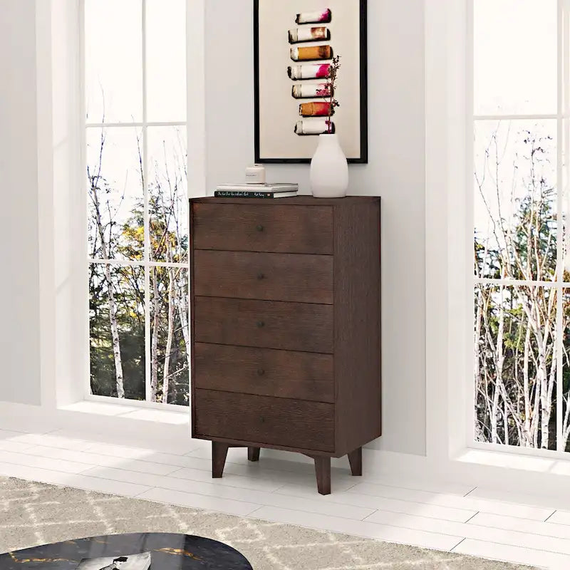 7-Drawer Sideboard Cabinet 47.56"W Birch Wood Auburn Finish Retro Storage Organizer for Bedroom Living Room Dining Room Furniture