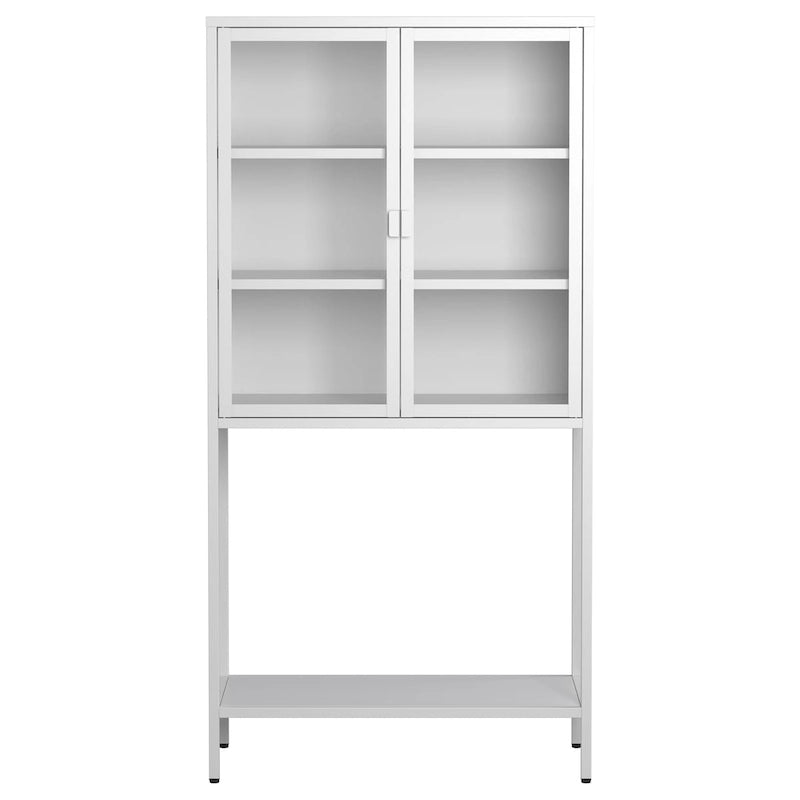 Display Storage Cabinet Glass Doors Cold-Rolled Steel 2 Adjustable Shelves Magnetic Closure Anti-Tip Modern Organizer Multi-Room Furniture