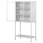 Display Storage Cabinet Glass Doors Cold-Rolled Steel 2 Adjustable Shelves Magnetic Closure Anti-Tip Modern Organizer Multi-Room Furniture