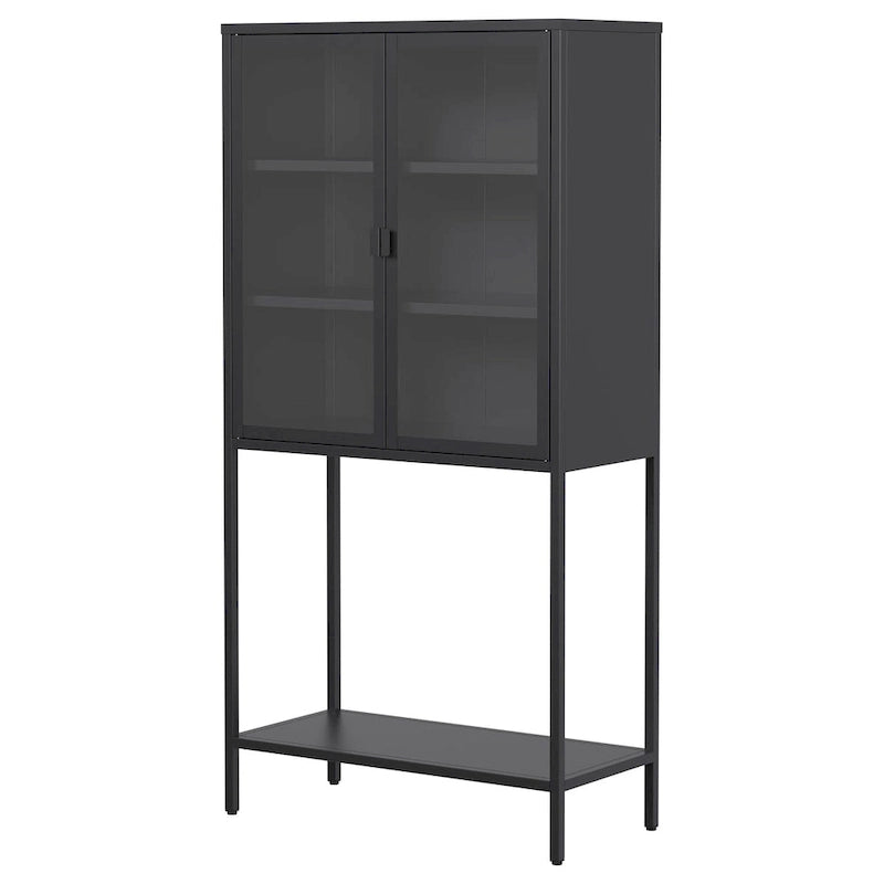 Display Storage Cabinet Glass Doors Cold-Rolled Steel 2 Adjustable Shelves Magnetic Closure Anti-Tip Modern Organizer Multi-Room Furniture