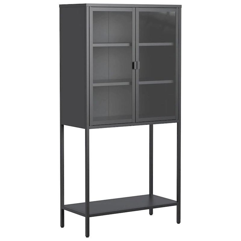Display Storage Cabinet Glass Doors Cold-Rolled Steel 2 Adjustable Shelves Magnetic Closure Anti-Tip Modern Organizer Multi-Room Furniture