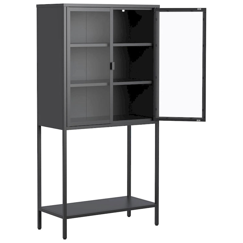 Display Storage Cabinet Glass Doors Cold-Rolled Steel 2 Adjustable Shelves Magnetic Closure Anti-Tip Modern Organizer Multi-Room Furniture