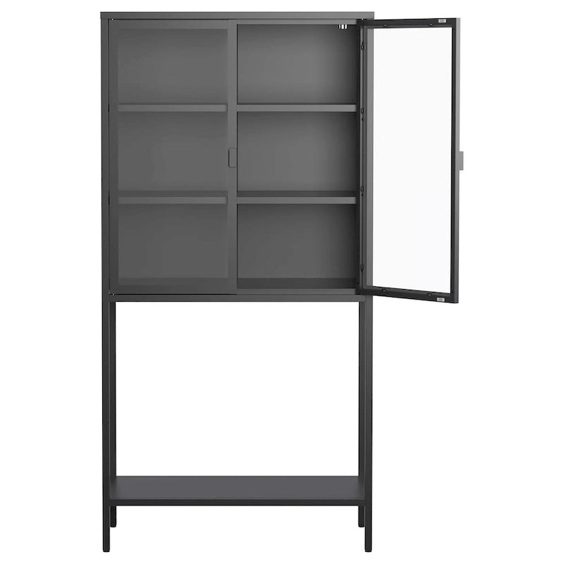 Display Storage Cabinet Glass Doors Cold-Rolled Steel 2 Adjustable Shelves Magnetic Closure Anti-Tip Modern Organizer Multi-Room Furniture