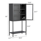 Display Storage Cabinet Glass Doors Cold-Rolled Steel 2 Adjustable Shelves Magnetic Closure Anti-Tip Modern Organizer Multi-Room Furniture