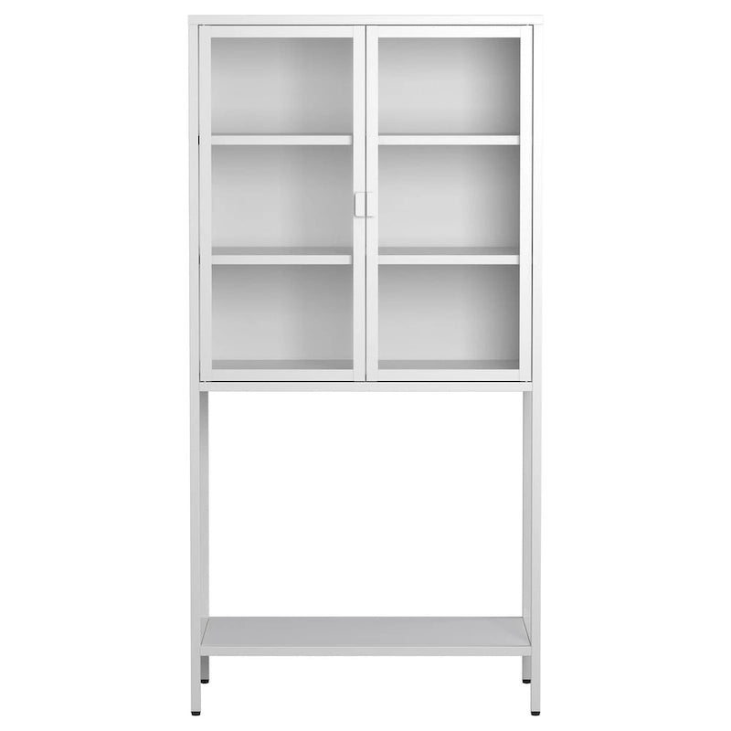 Display Storage Cabinet Glass Doors Cold-Rolled Steel 2 Adjustable Shelves Magnetic Closure Anti-Tip Modern Organizer Multi-Room Furniture