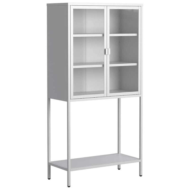 Display Storage Cabinet Glass Doors Cold-Rolled Steel 2 Adjustable Shelves Magnetic Closure Anti-Tip Modern Organizer Multi-Room Furniture
