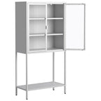 Display Storage Cabinet Glass Doors Cold-Rolled Steel 2 Adjustable Shelves Magnetic Closure Anti-Tip Modern Organizer Multi-Room Furniture