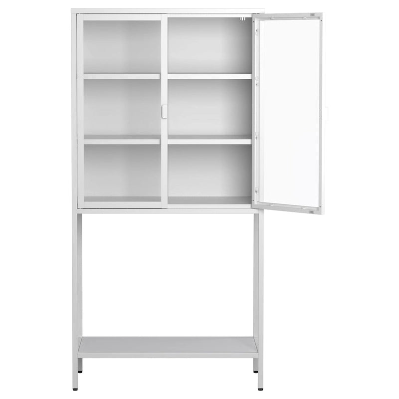 Display Storage Cabinet Glass Doors Cold-Rolled Steel 2 Adjustable Shelves Magnetic Closure Anti-Tip Modern Organizer Multi-Room Furniture