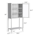 Display Storage Cabinet Glass Doors Cold-Rolled Steel 2 Adjustable Shelves Magnetic Closure Anti-Tip Modern Organizer Multi-Room Furniture