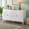 Retro Sideboard Cabinet with Adjustable Shelves, 4 Door Storage, Round Metal Handles, Wood Kitchen Dining Room Furniture