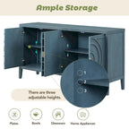 Retro Sideboard Cabinet with Adjustable Shelves, 4 Door Storage, Round Metal Handles, Wood Kitchen Dining Room Furniture