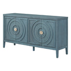 Retro Sideboard Cabinet with Adjustable Shelves, 4 Door Storage, Round Metal Handles, Wood Kitchen Dining Room Furniture