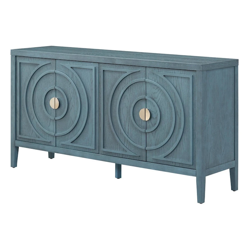 Retro Sideboard Cabinet with Adjustable Shelves, 4 Door Storage, Round Metal Handles, Wood Kitchen Dining Room Furniture