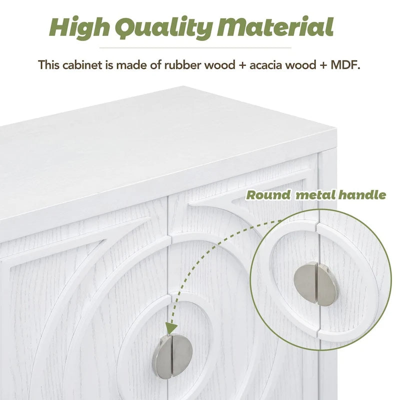 Retro Sideboard Cabinet with Adjustable Shelves, 4 Door Storage, Round Metal Handles, Wood Kitchen Dining Room Furniture