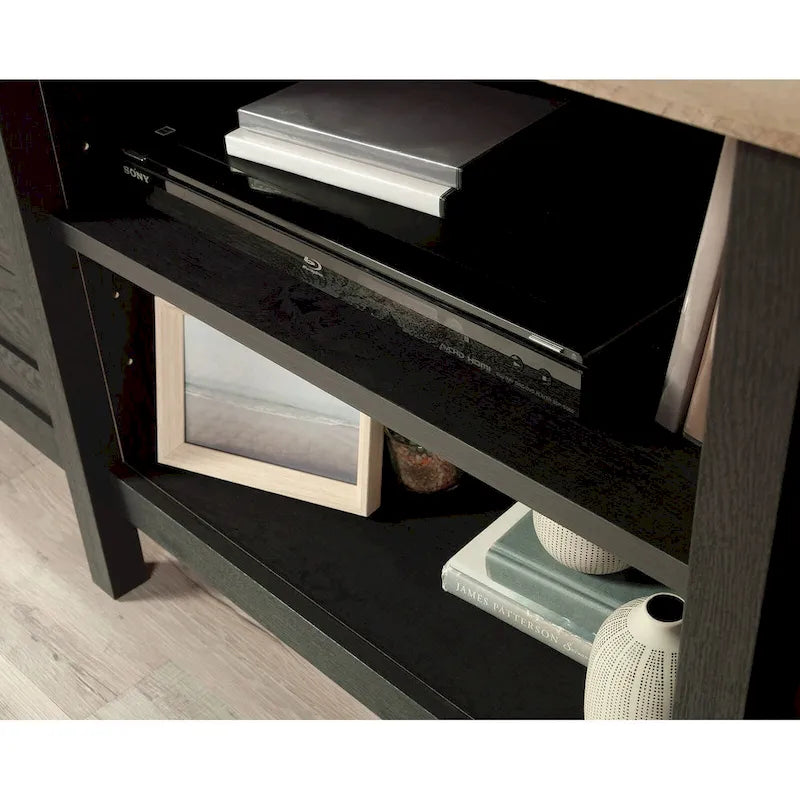 59" Farmhouse TV Stand Credenza with Storage Doors & Adjustable Shelves - Mystic Oak Wood Entertainment Center for 65" TV