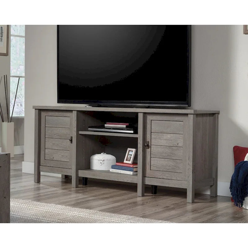 59" Farmhouse TV Stand Credenza with Storage Doors & Adjustable Shelves - Mystic Oak Wood Entertainment Center for 65" TV