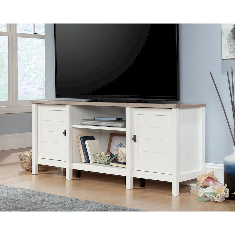59" Farmhouse TV Stand Credenza with Storage Doors & Adjustable Shelves - Mystic Oak Wood Entertainment Center for 65" TV