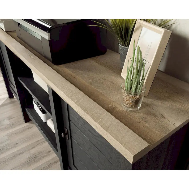 59" Farmhouse TV Stand Credenza with Storage Doors & Adjustable Shelves - Mystic Oak Wood Entertainment Center for 65" TV