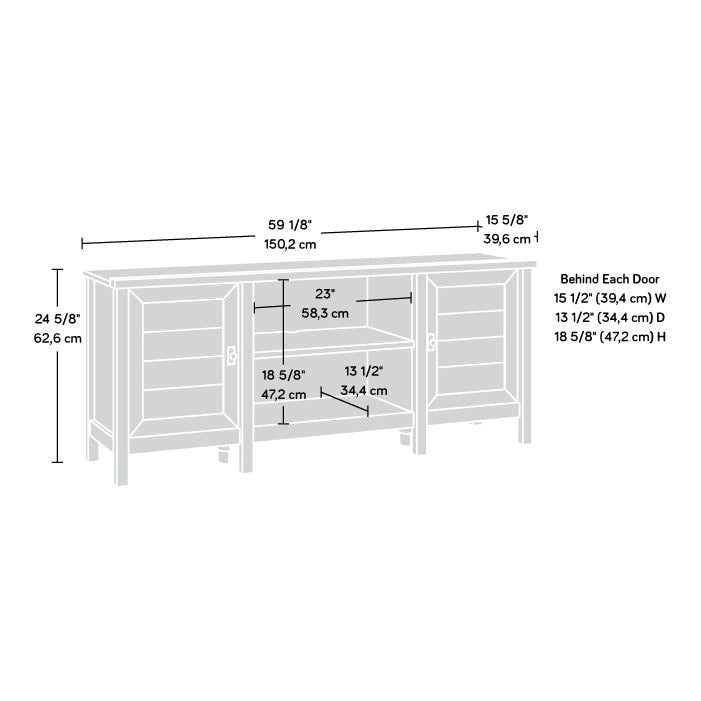 59" Farmhouse TV Stand Credenza with Storage Doors & Adjustable Shelves - Mystic Oak Wood Entertainment Center for 65" TV