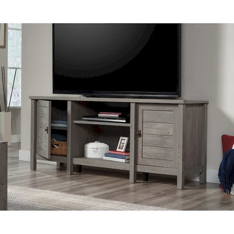 59" Farmhouse TV Stand Credenza with Storage Doors & Adjustable Shelves - Mystic Oak Wood Entertainment Center for 65" TV