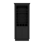 Bar Cabinet with 4 Wine Racks & Glass Holder - Black Wood Storage for Living Room Dining - 10 Stemware Capacity
