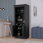 Bar Cabinet with 4 Wine Racks & Glass Holder - Black Wood Storage for Living Room Dining - 10 Stemware Capacity