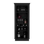 Bar Cabinet with 4 Wine Racks & Glass Holder - Black Wood Storage for Living Room Dining - 10 Stemware Capacity