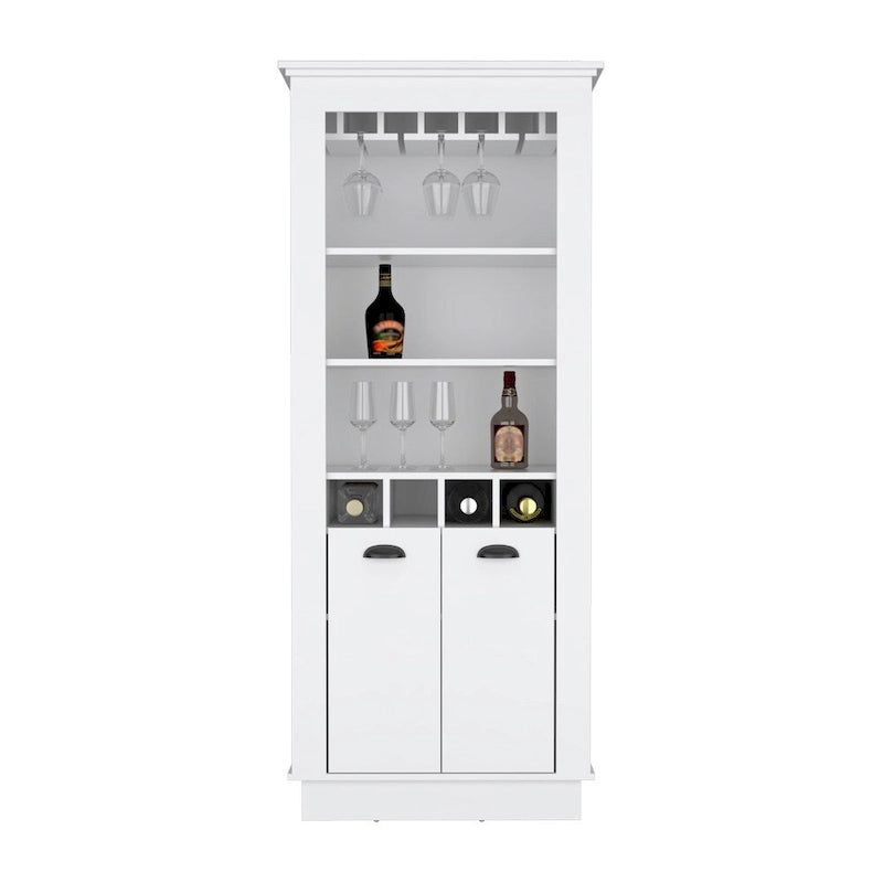 Bar Cabinet with 4 Wine Racks & Glass Holder - Black Wood Storage for Living Room Dining - 10 Stemware Capacity