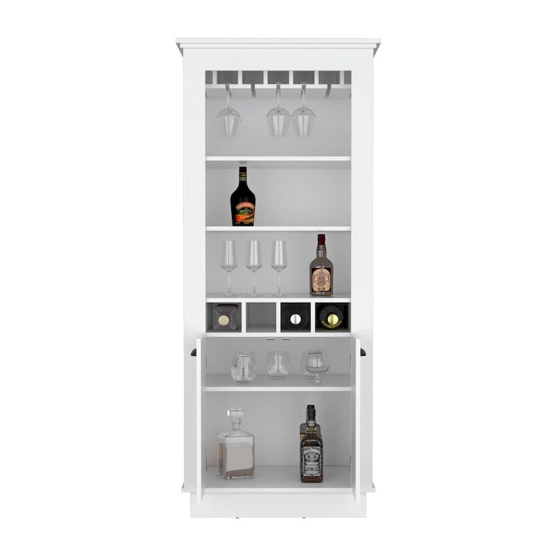 Bar Cabinet with 4 Wine Racks & Glass Holder - Black Wood Storage for Living Room Dining - 10 Stemware Capacity