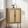 Wood Sideboard Buffet Cabinet with Rattan Doors and 3-Tier Shelves