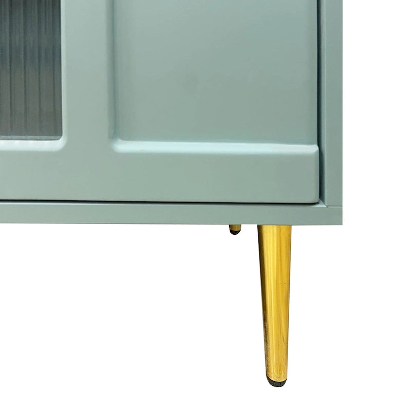 60" Wooden Cabinet 4 Glass Doors Mint Green Sideboard Buffet Server 2-Tier Storage Adjustable Shelves MDF Tempered Glass Dining Room Furniture