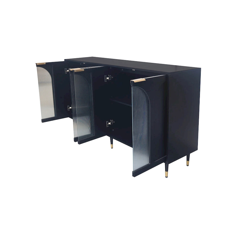 60" Wooden Cabinet 4 Glass Doors Mint Green Sideboard Buffet Server 2-Tier Storage Adjustable Shelves MDF Tempered Glass Dining Room Furniture