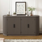 Vertical Striped Door Storage Cabinet with Metal Handles, Adjustable Shelves