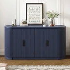 Vertical Striped Door Storage Cabinet with Metal Handles, Adjustable Shelves