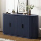 Vertical Striped Door Storage Cabinet with Metal Handles, Adjustable Shelves