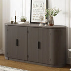 Vertical Striped Door Storage Cabinet with Metal Handles, Adjustable Shelves