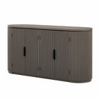 Vertical Striped Door Storage Cabinet with Metal Handles, Adjustable Shelves