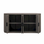 Vertical Striped Door Storage Cabinet with Metal Handles, Adjustable Shelves