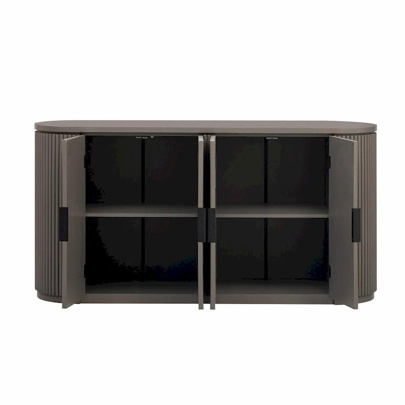 Vertical Striped Door Storage Cabinet with Metal Handles, Adjustable Shelves