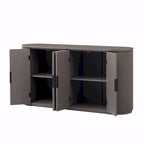 Vertical Striped Door Storage Cabinet with Metal Handles, Adjustable Shelves