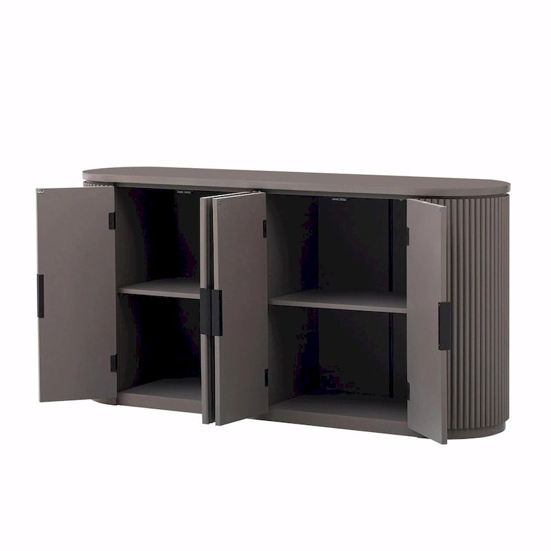 Vertical Striped Door Storage Cabinet with Metal Handles, Adjustable Shelves