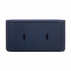 Vertical Striped Door Storage Cabinet with Metal Handles, Adjustable Shelves