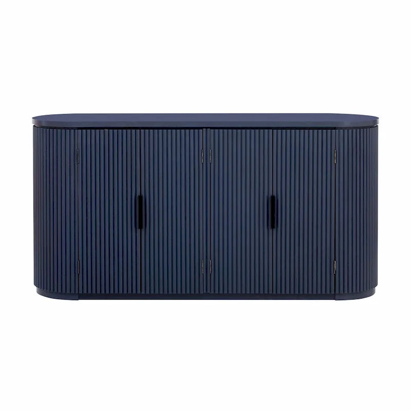 Vertical Striped Door Storage Cabinet with Metal Handles, Adjustable Shelves