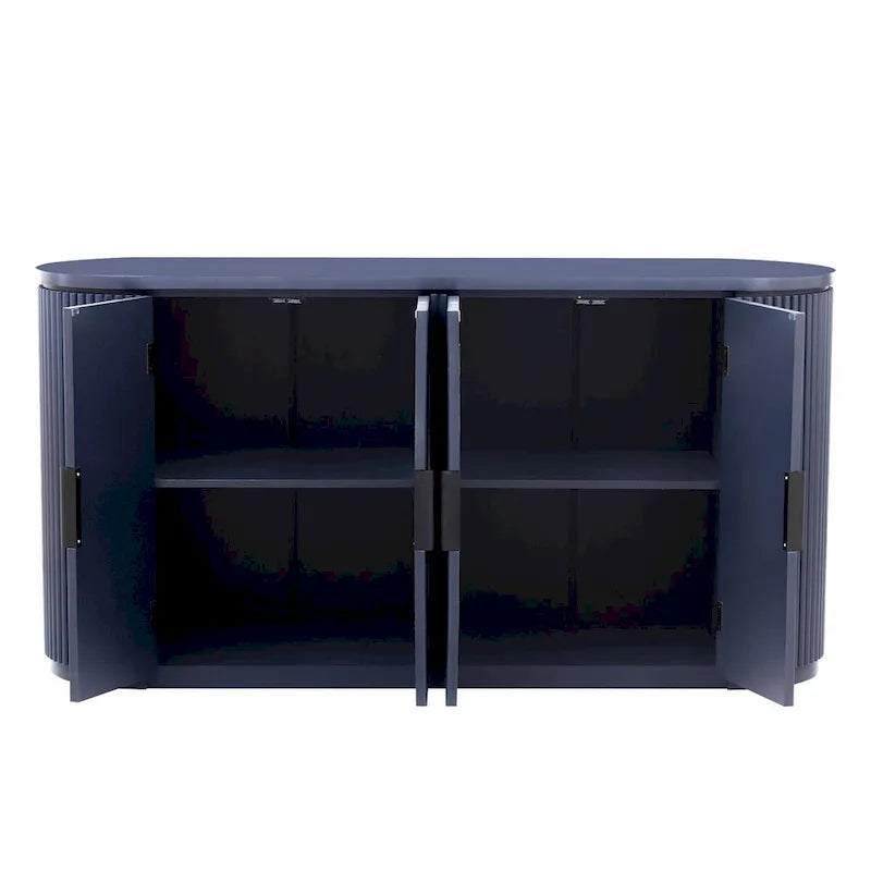 Vertical Striped Door Storage Cabinet with Metal Handles, Adjustable Shelves