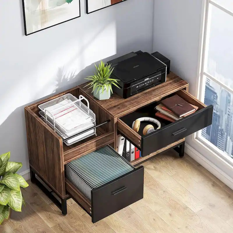 39-Inch Wood 2-Drawer File Filing Cabinet Printer Stand