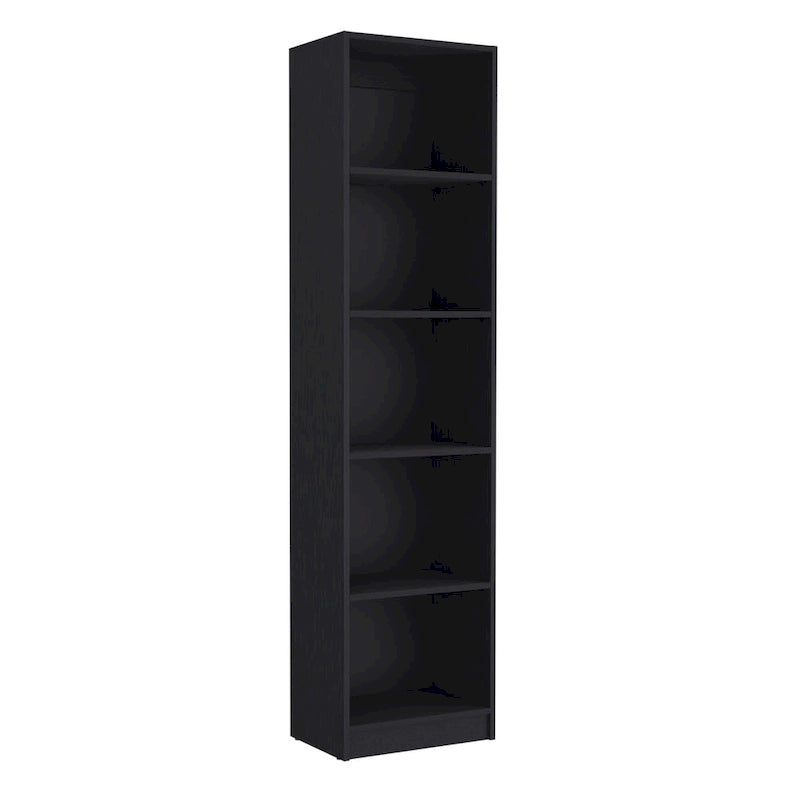 5-Tier Bookcase Slim Space-Saving Shelving Unit for Books Plants Photos - Modern Storage Display Rack for Home Office - Black Finish