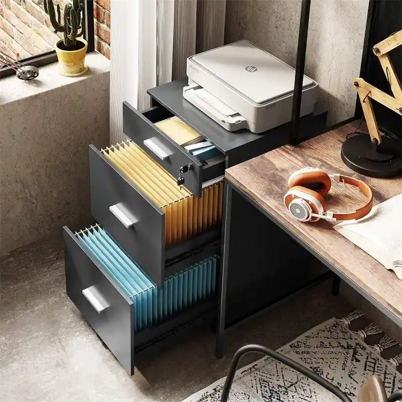 3-Drawer Rolling File Cabinet with Lock 16"D x 15.7"W x 30.7"H Mobile Storage for Letter A4 Files Home Office Furniture on Wheels