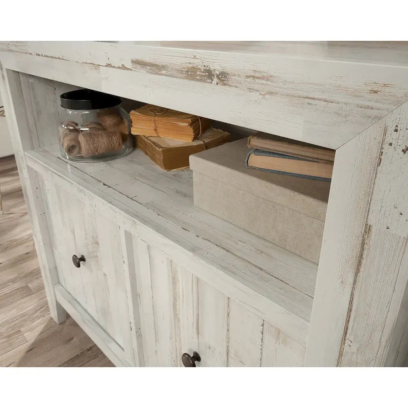 1-Drawer Lateral File Cabinet with Open Shelf, White Plank Finish, Letter/Legal Size Storage