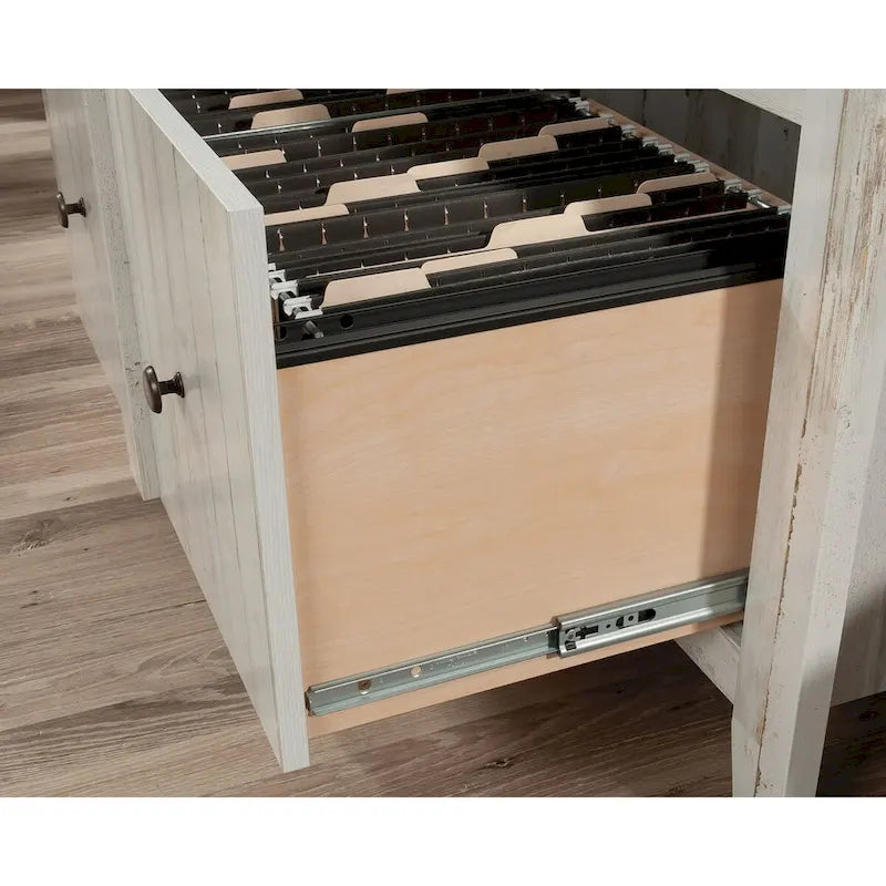 1-Drawer Lateral File Cabinet with Open Shelf, White Plank Finish, Letter/Legal Size Storage