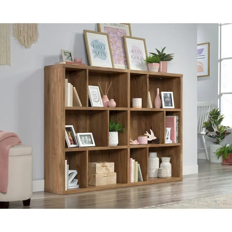 Asymmetric Cubby Bookcase - Multi-Size Storage Shelves - Sindoori Mango Finish - Lightweight Panel Construction - Home Display Organizer